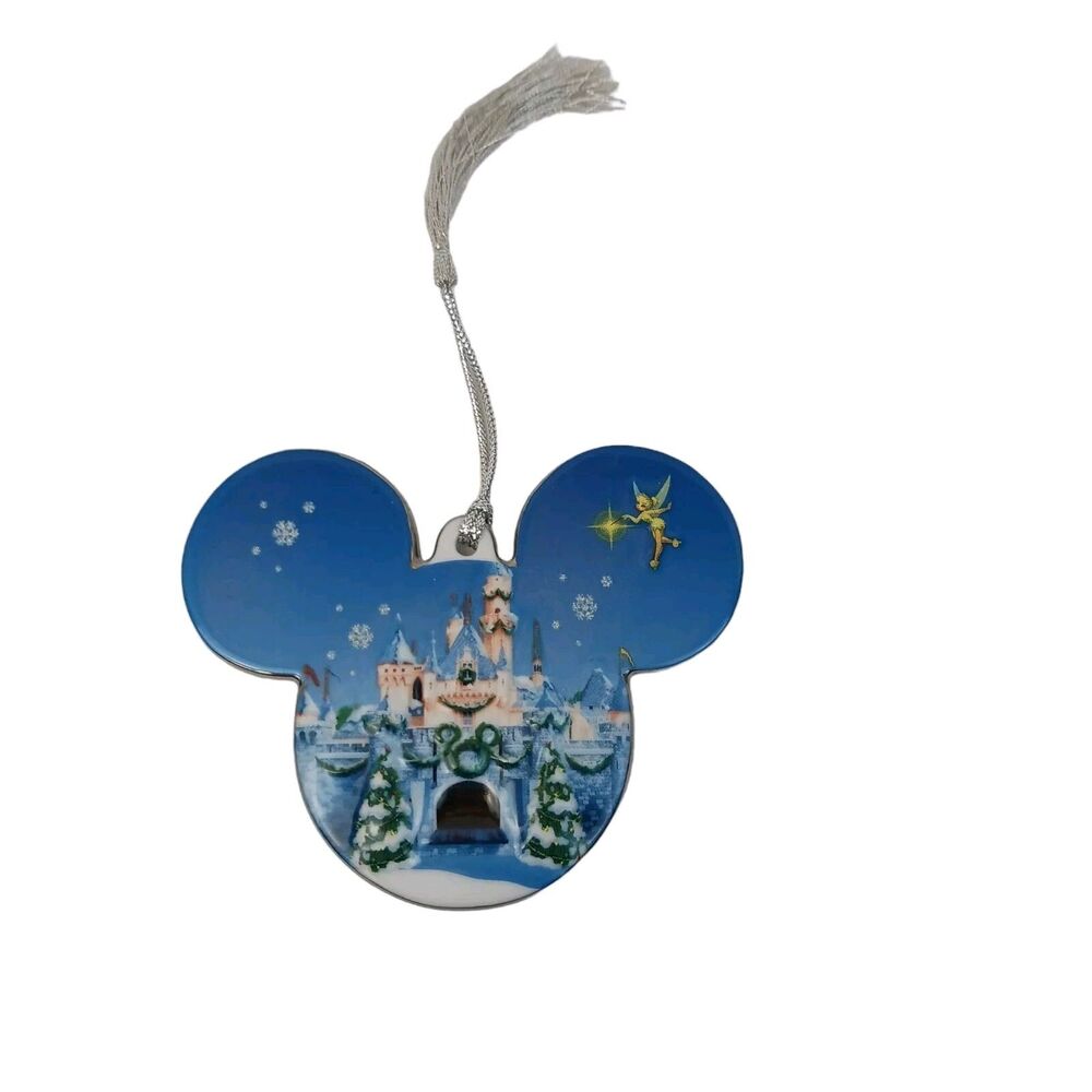 Disney Ceramic Mickey Ears Ornament 3D Disneyland Castle Christmas Tinkerbell